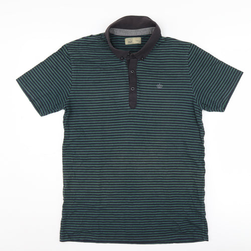 Next Men's Green Striped Polo Shirt L Cotton