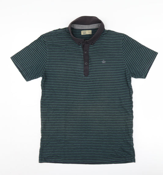 Next Men's Green Striped Polo Shirt L Cotton