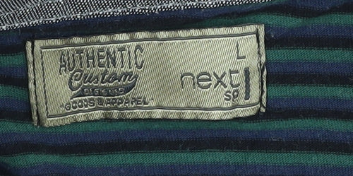 Next Men's Green Striped Polo Shirt L Cotton