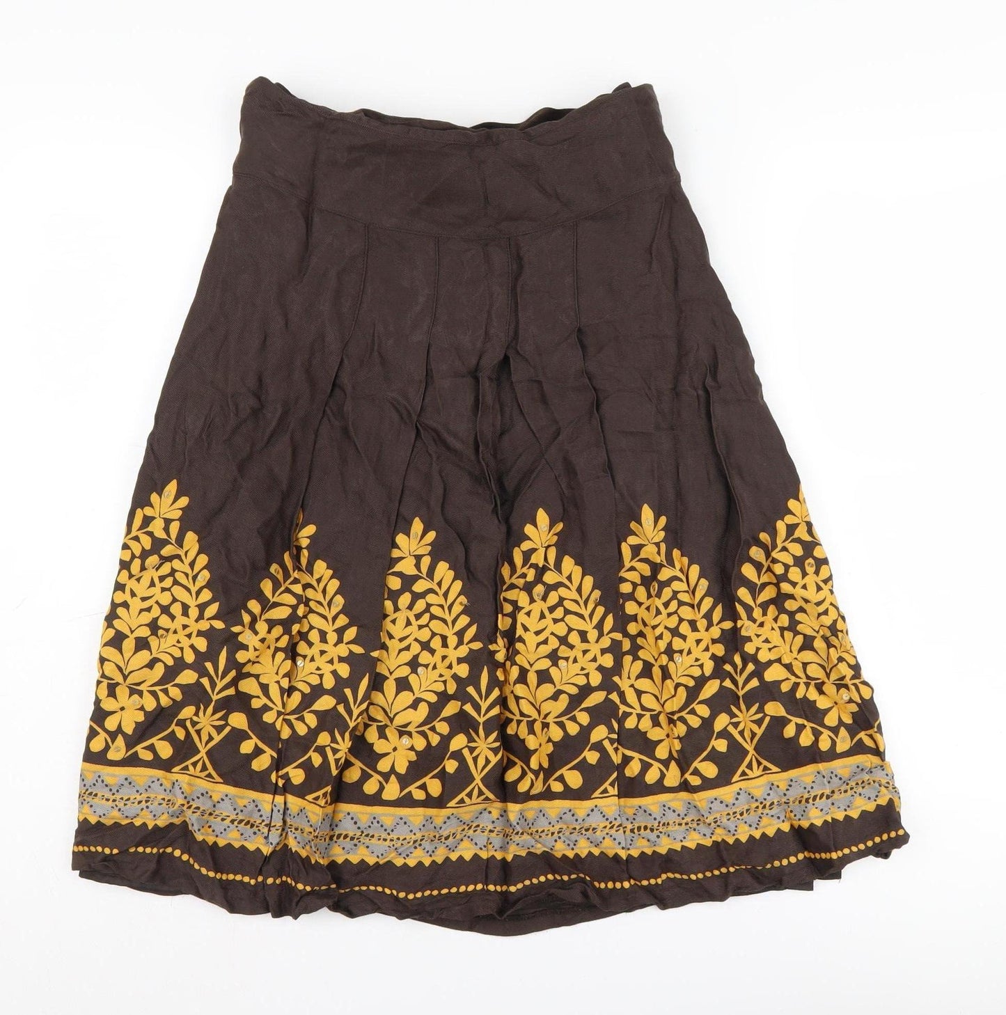 H&M Women's Brown A-Line Embroidered Midi Skirt