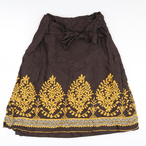 H&M Women's Brown A-Line Embroidered Midi Skirt