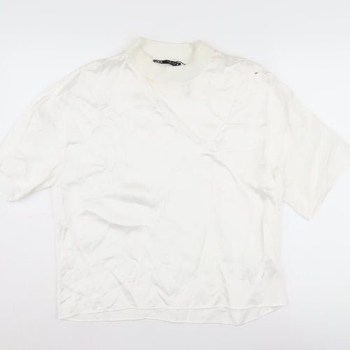 Zara Women's White Mock Neck T-Shirt, Size S