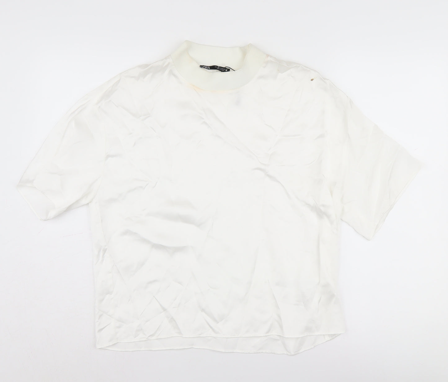 Zara Women's White Mock Neck T-Shirt, Size S