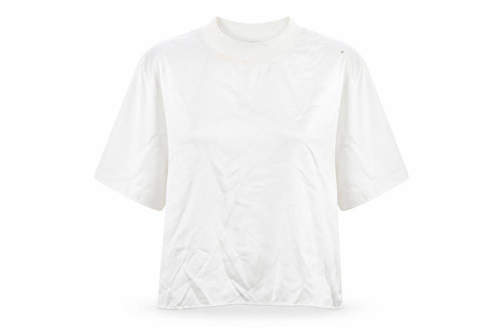Front view of Zara Women's White Mock Neck T-Shirt, size S