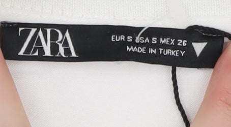 Zara Women's White Mock Neck T-Shirt, Size S