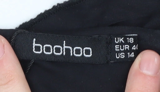 Boohoo Women's Black Cotton Wrap Blouse, Size 18