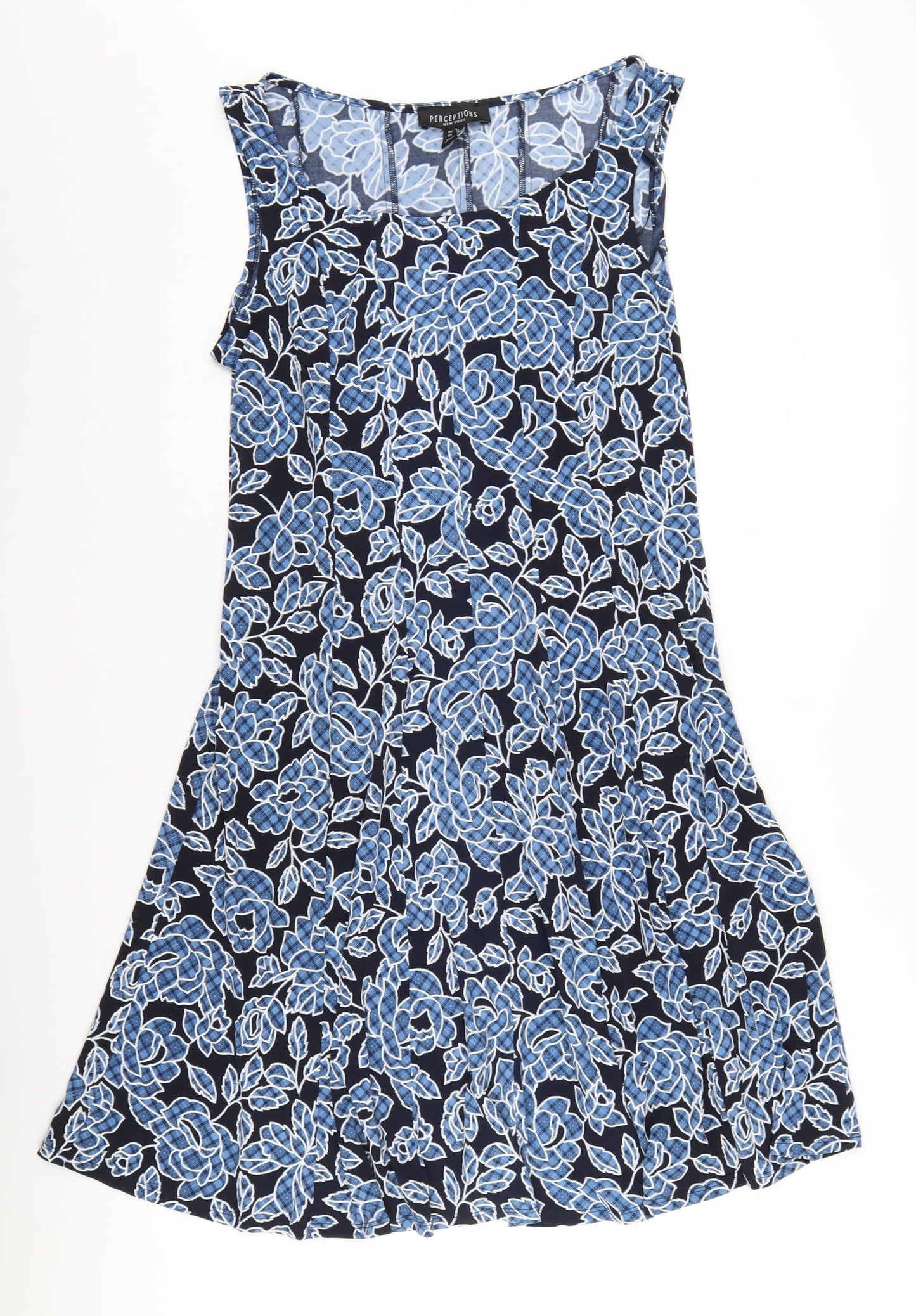 Perceptions Women's Blue Floral A-Line Dress UK 12