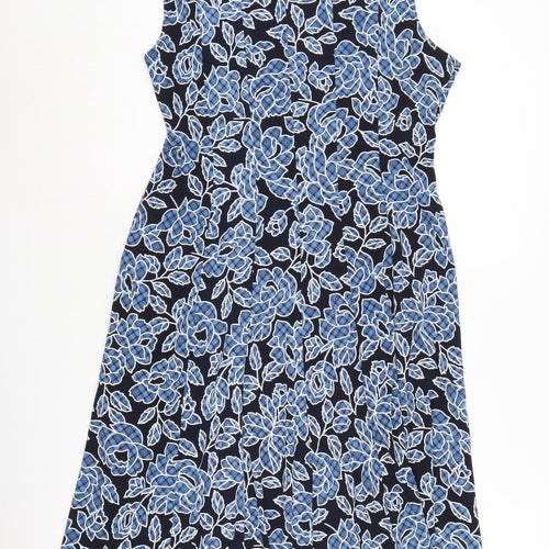 Perceptions Women's Blue Floral A-Line Dress UK 12
