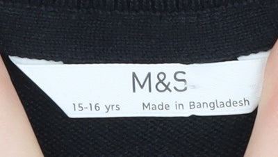 Marks and Spencer Boys Black V-Neck Pullover Jumper 15-16 Years