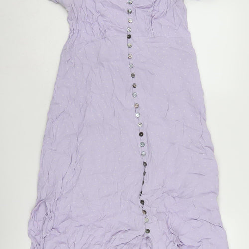 Monsoon Women's Purple Polka Dot Midi Shirt Dress Size 14