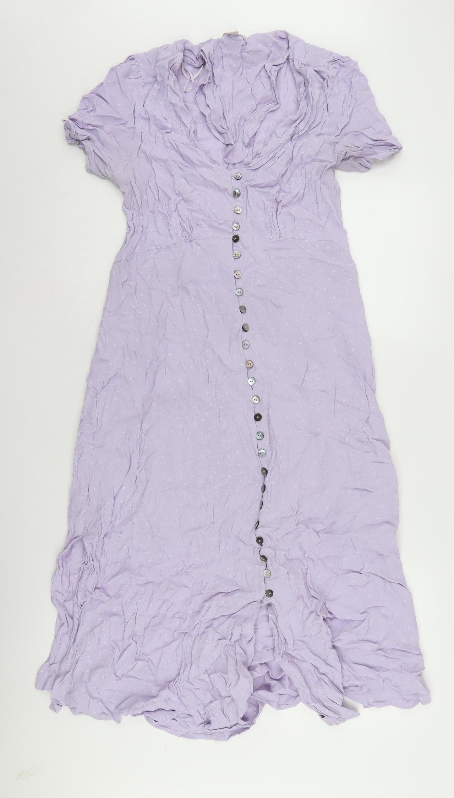 Monsoon Women's Purple Polka Dot Midi Shirt Dress Size 14