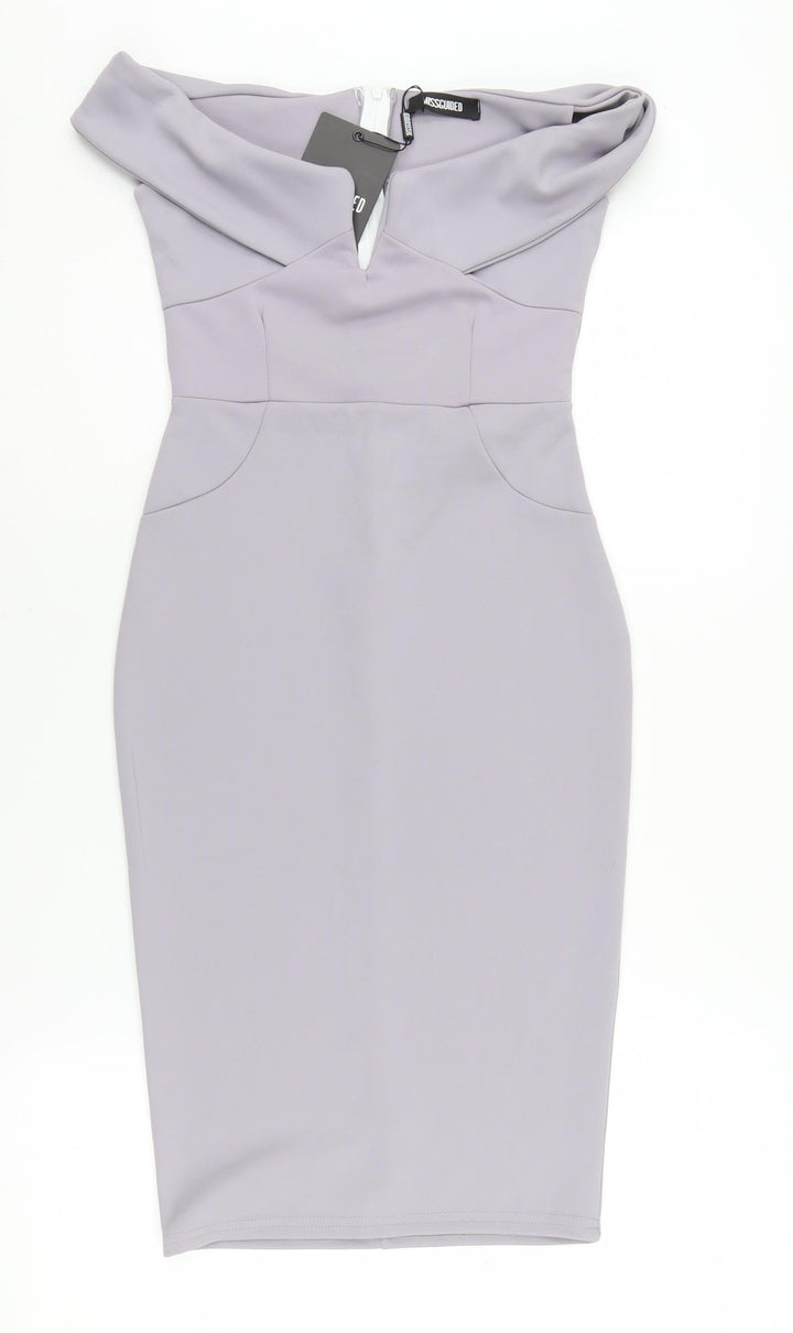 Missguided Women Off Shoulder Grey Pencil Dress UK 8