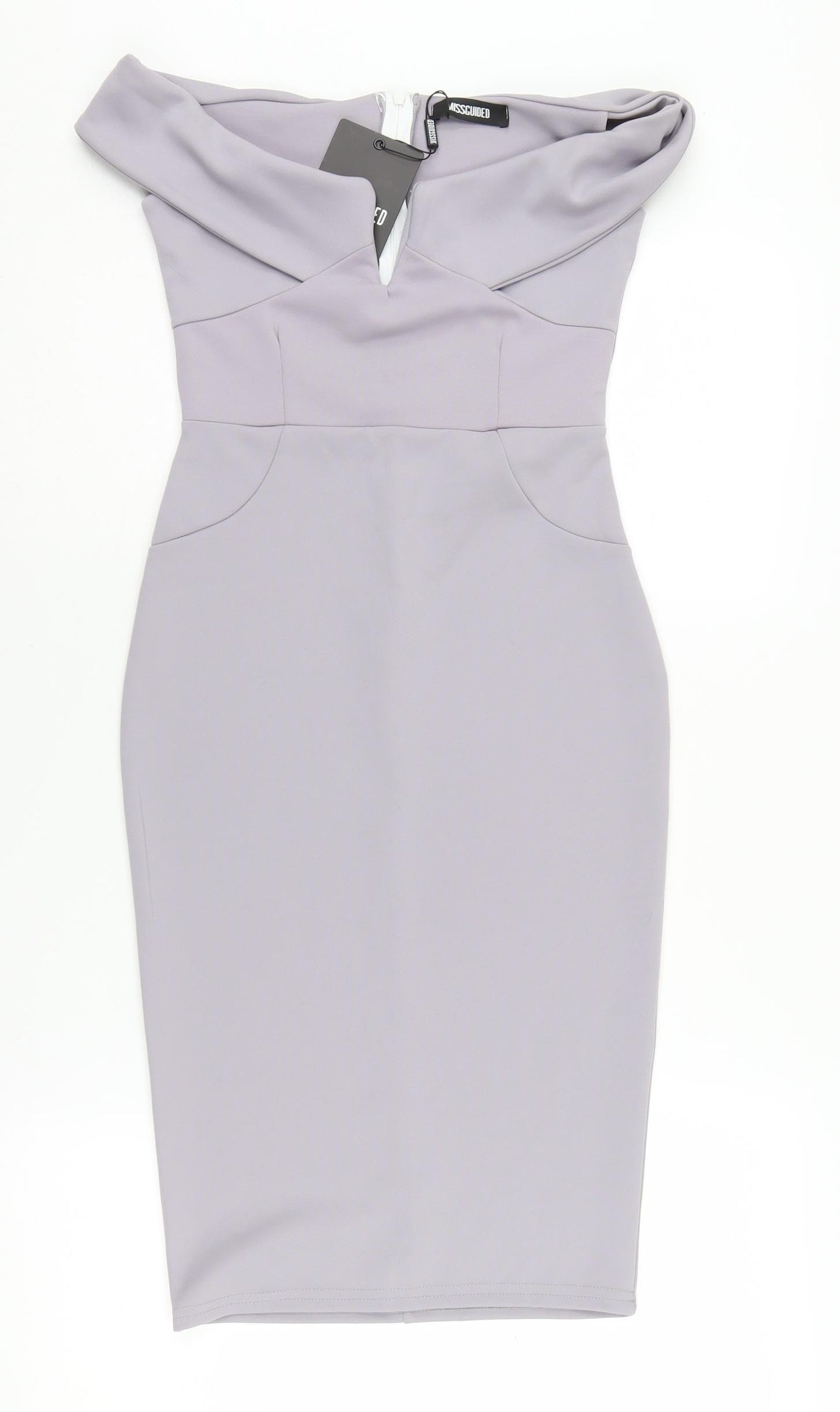 Missguided Women Off Shoulder Grey Pencil Dress UK 8