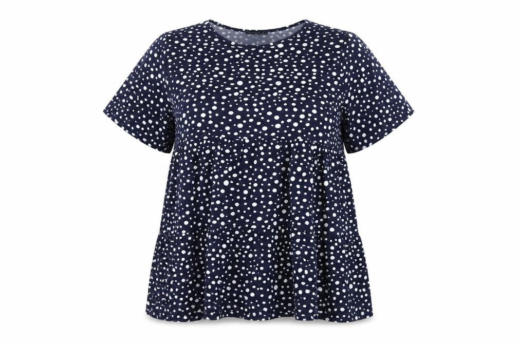 Front view of Blue Vanilla Women's Blue Polka Dot Tunic Blouse, size 20