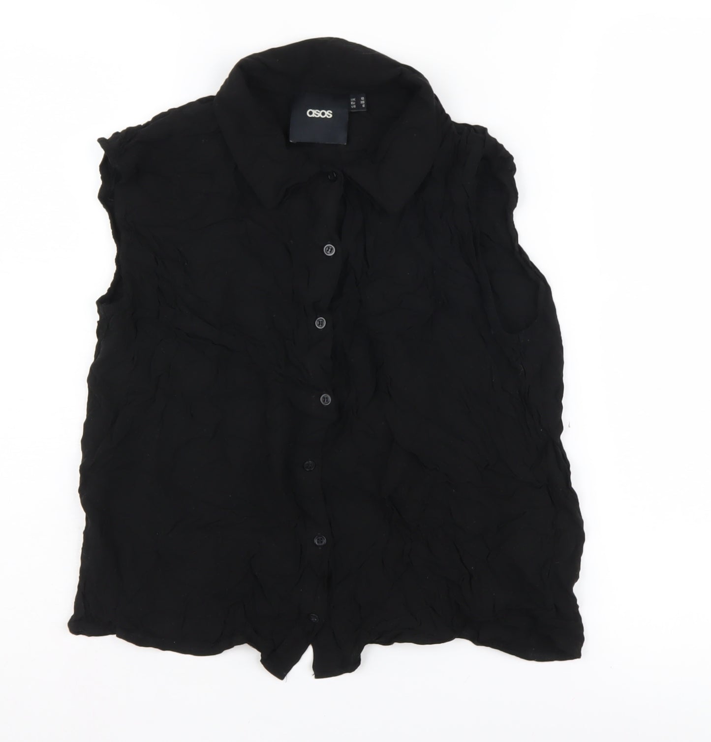 ASOS Women's Black Sleeveless Button-Up Top, Size 10