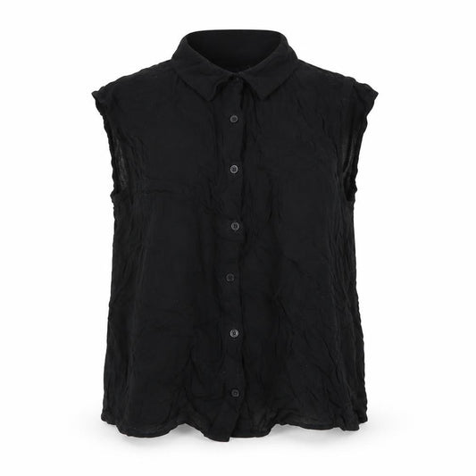 Front view of ASOS Women's Black Sleeveless Button-Up Top, size 10