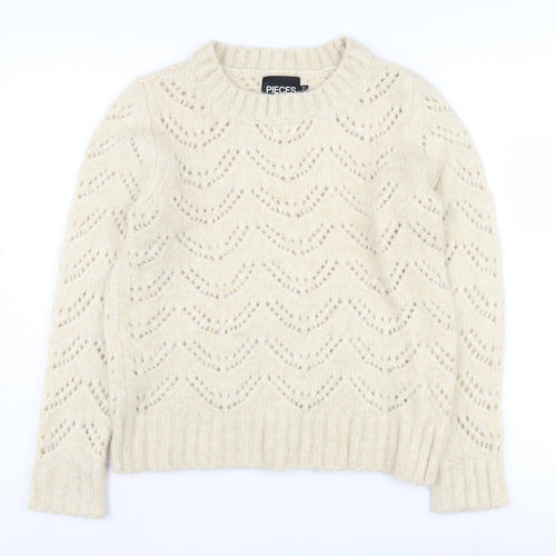 Pieces Women's Beige Knit Pullover Jumper XS