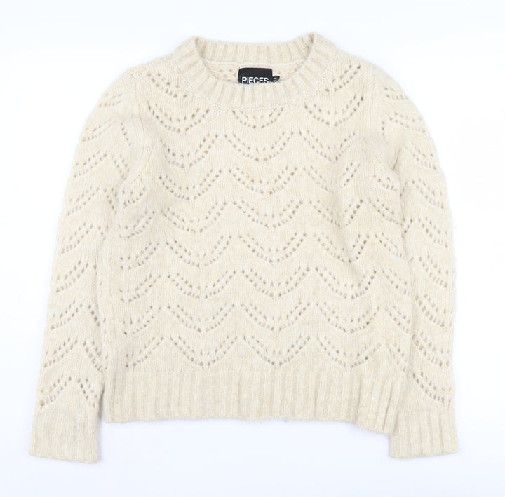 Pieces Women's Beige Knit Pullover Jumper XS