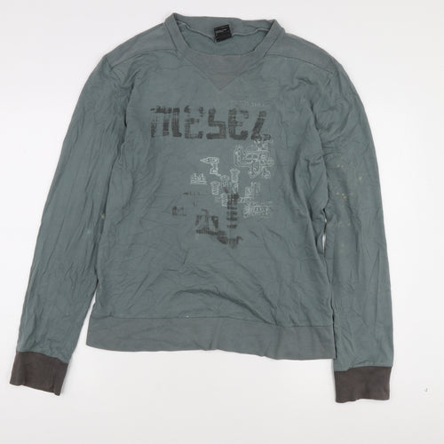 Diesel Men's Green Graphic Long Sleeve T-Shirt L
