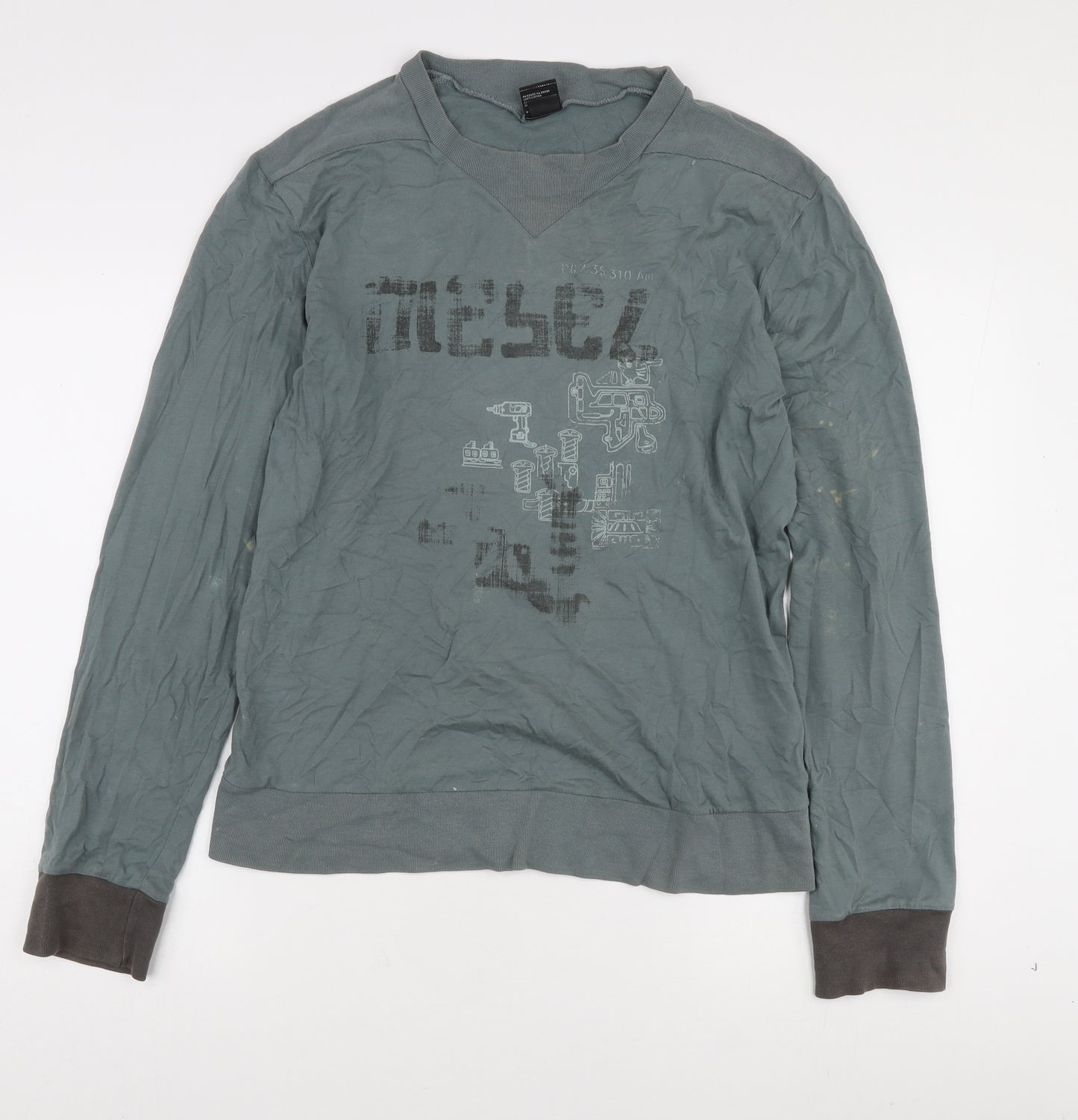 Diesel Men's Green Graphic Long Sleeve T-Shirt L