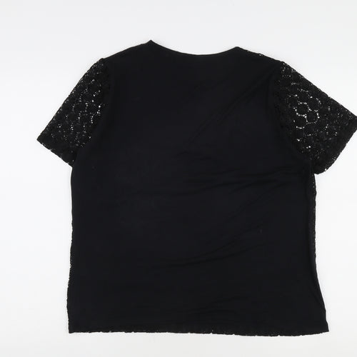 Isle Women's Black Lace Blouse, Size 14, Short Sleeve