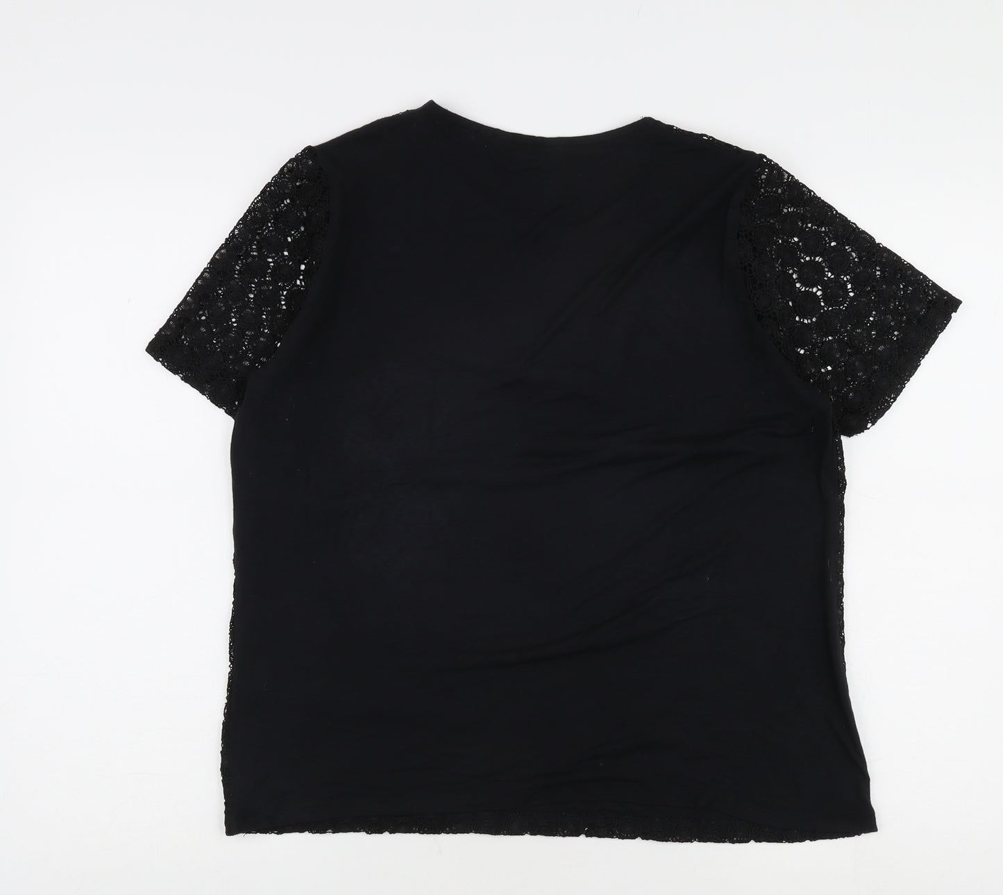 Isle Women's Black Lace Blouse, Size 14, Short Sleeve