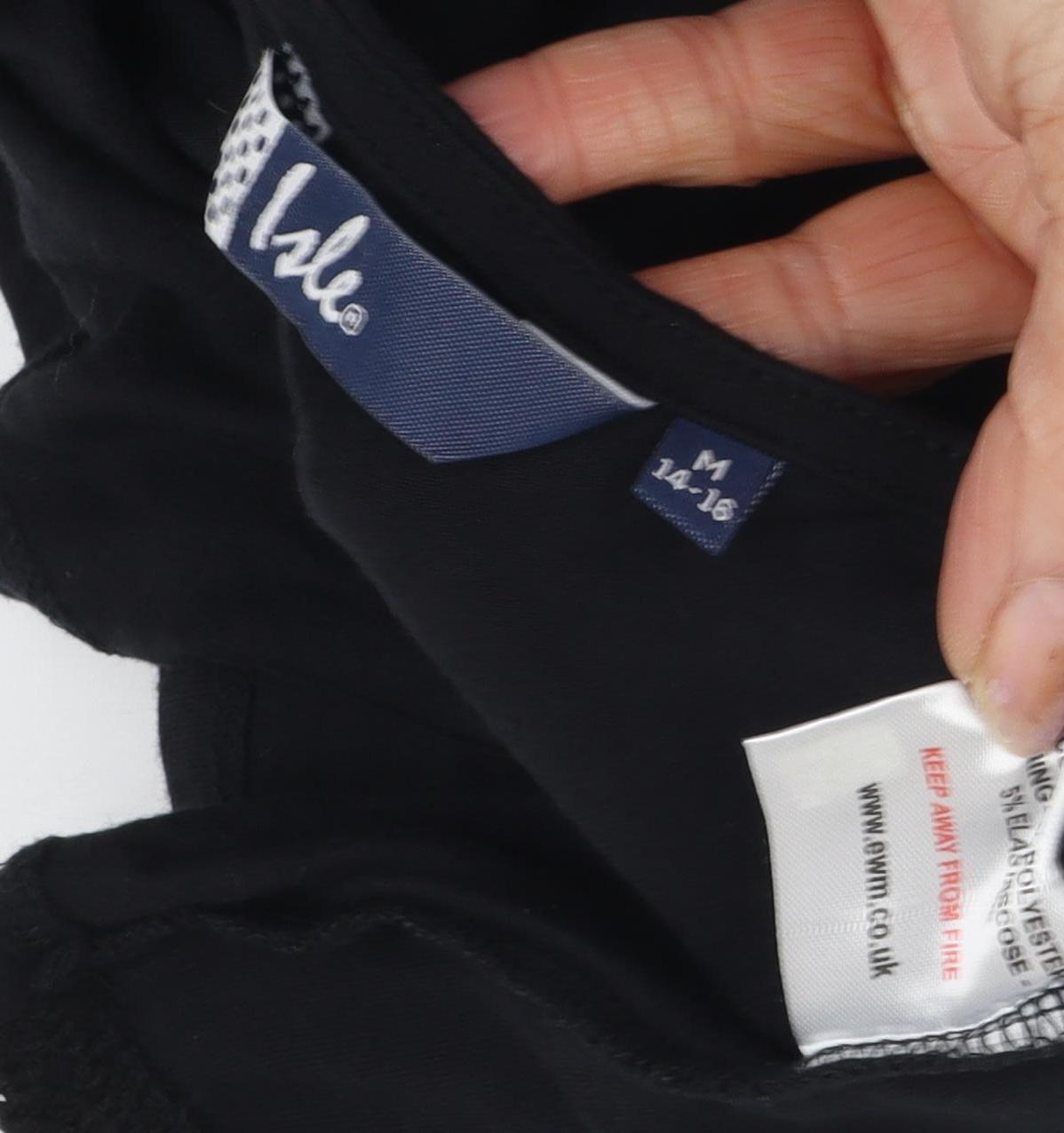 Isle Women's Black Lace Blouse, Size 14, Short Sleeve