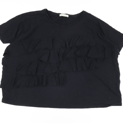 Whistles Women's Black Ruffle T-Shirt L