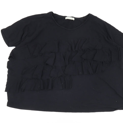 Whistles Women's Black Ruffle T-Shirt L