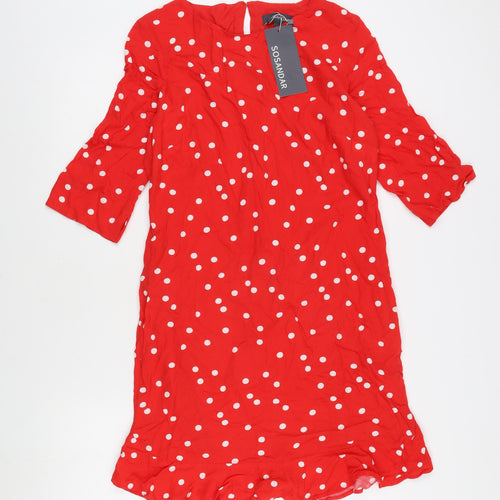 Sosandar Women's Red Polka Dot Shift Dress Size 10