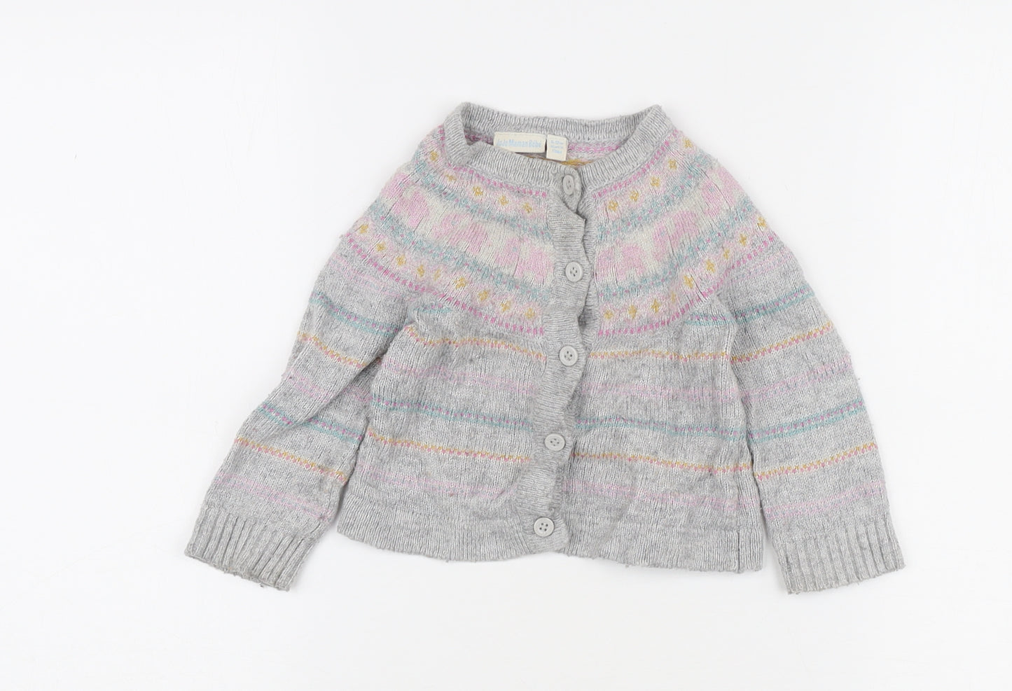 JoJo Maman Bébé Grey Fair Isle Knit Girls Cardigan 6-12 Months