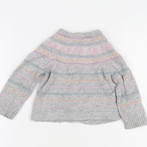 JoJo Maman Bébé Grey Fair Isle Knit Girls Cardigan 6-12 Months