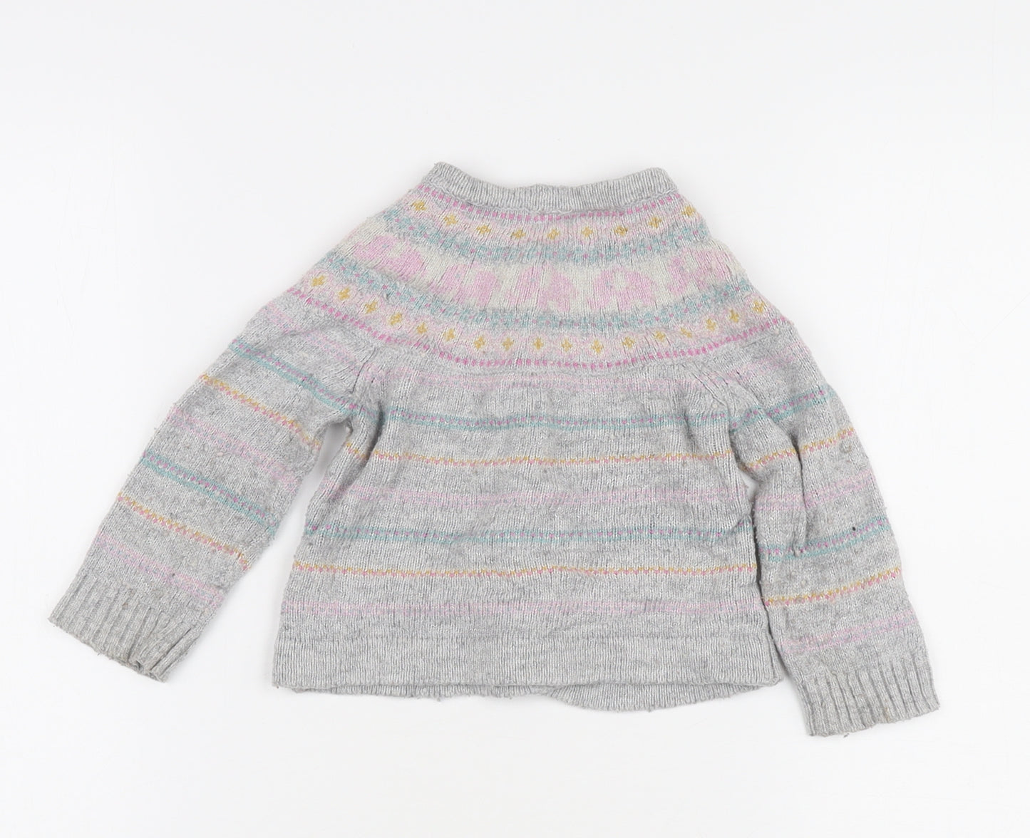 JoJo Maman Bébé Grey Fair Isle Knit Girls Cardigan 6-12 Months