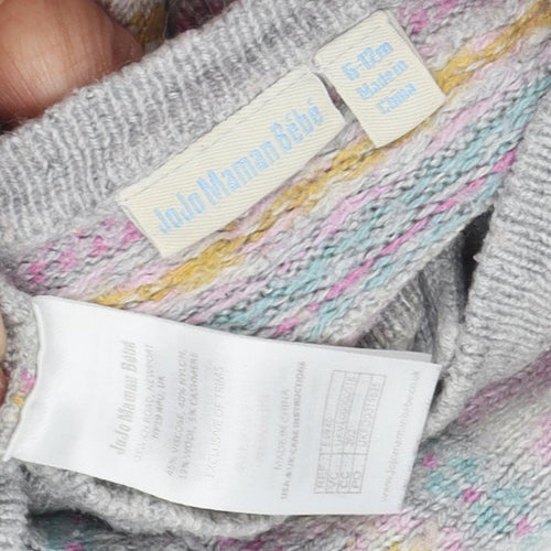 JoJo Maman Bébé Grey Fair Isle Knit Girls Cardigan 6-12 Months