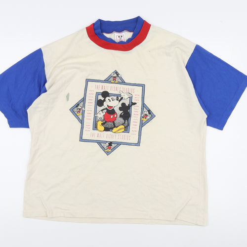 Disney Unisex Beige Blue Mickey Mouse T-Shirt L/XL