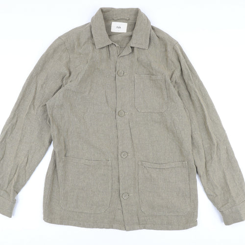 Folk Men's Beige Linen Cotton Jacket M Casual