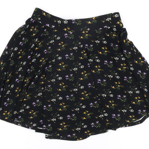 Oasis Women's Black Floral Flare Skirt - S
