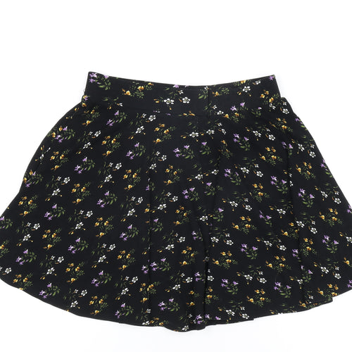 Oasis Women's Black Floral Flare Skirt - S