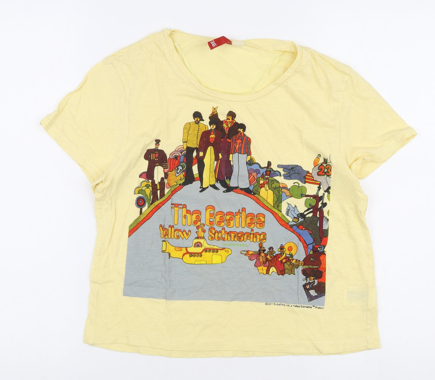 The Beatles Women's Yellow Graphic T-Shirt, Size 8, Round Neck