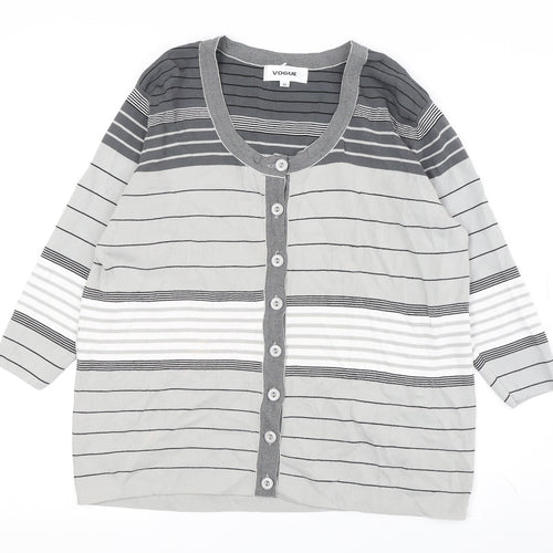 Vogue Women's Grey Cardigan M - Striped 3/4 Sleeve