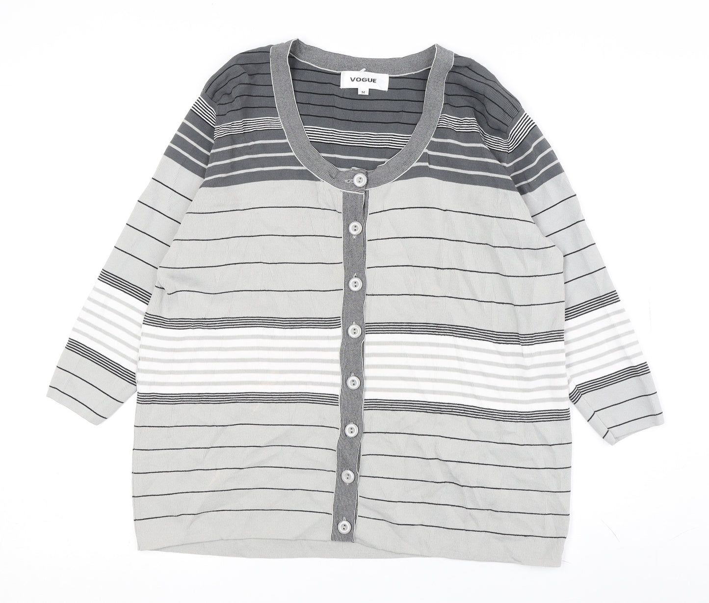 Vogue Women's Grey Cardigan M - Striped 3/4 Sleeve