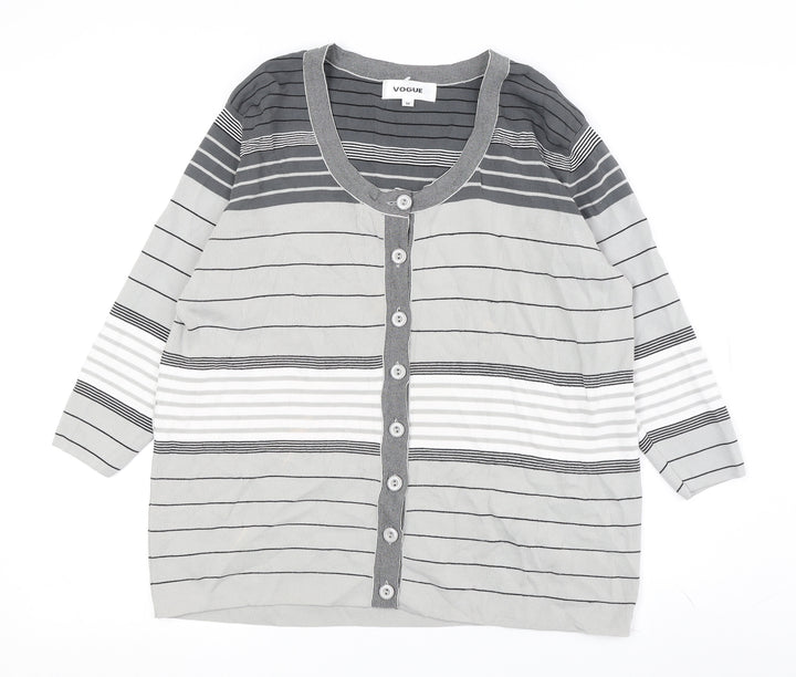 Vogue Women's Grey Cardigan M - Striped 3/4 Sleeve