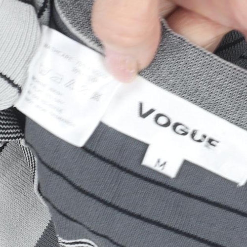 Vogue Women's Grey Cardigan M - Striped 3/4 Sleeve