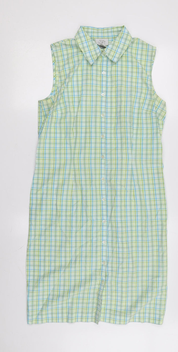 Ann Taylor LOFT Women's Green Check Shirt Dress Size 10