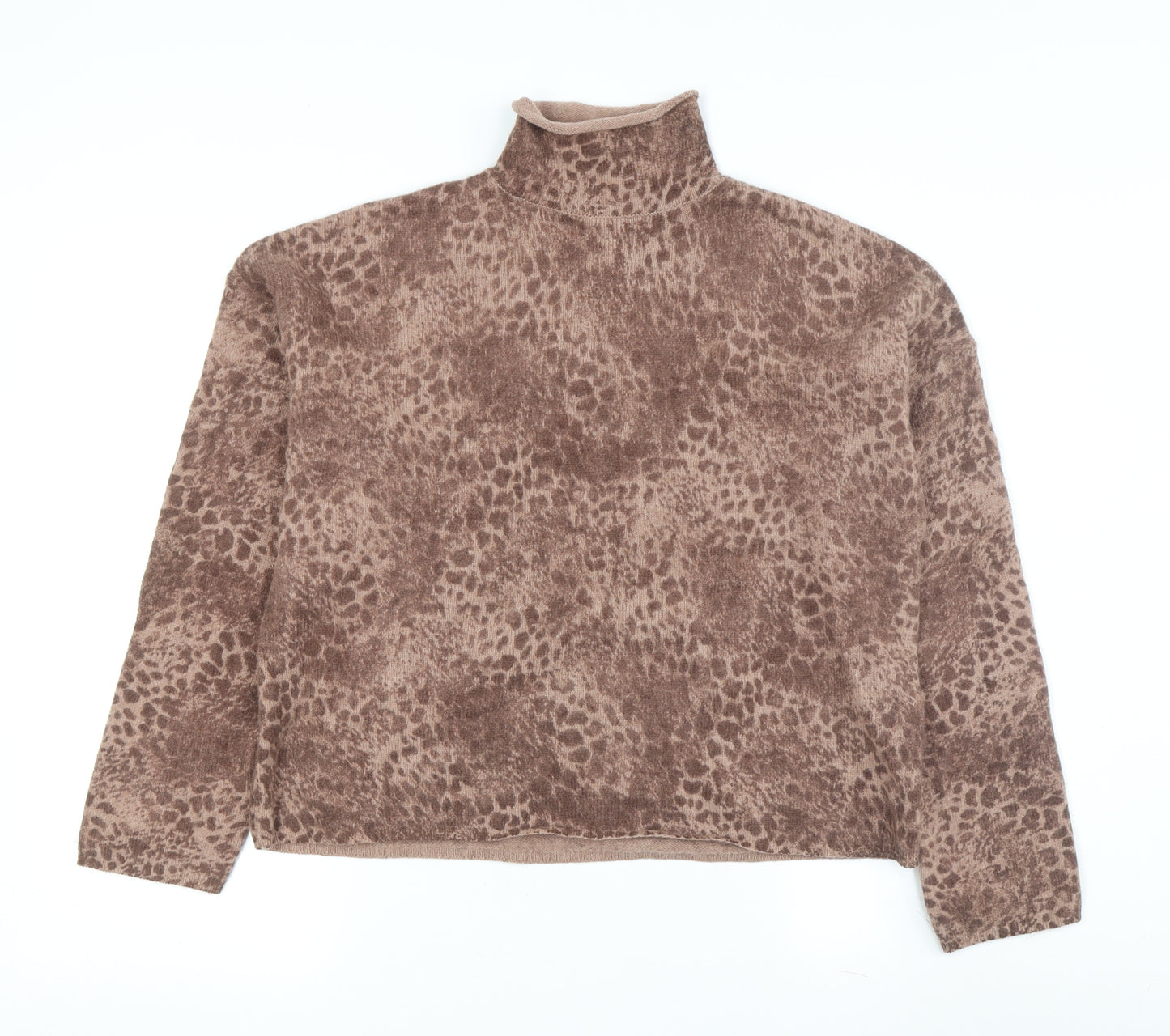 Whistles Women's Brown Animal Print Roll Neck Jumper L