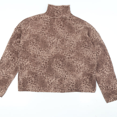Whistles Women's Brown Animal Print Roll Neck Jumper L