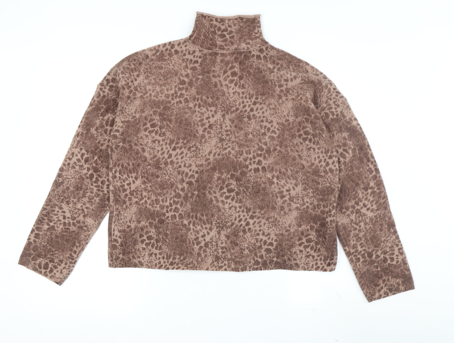 Whistles Women's Brown Animal Print Roll Neck Jumper L
