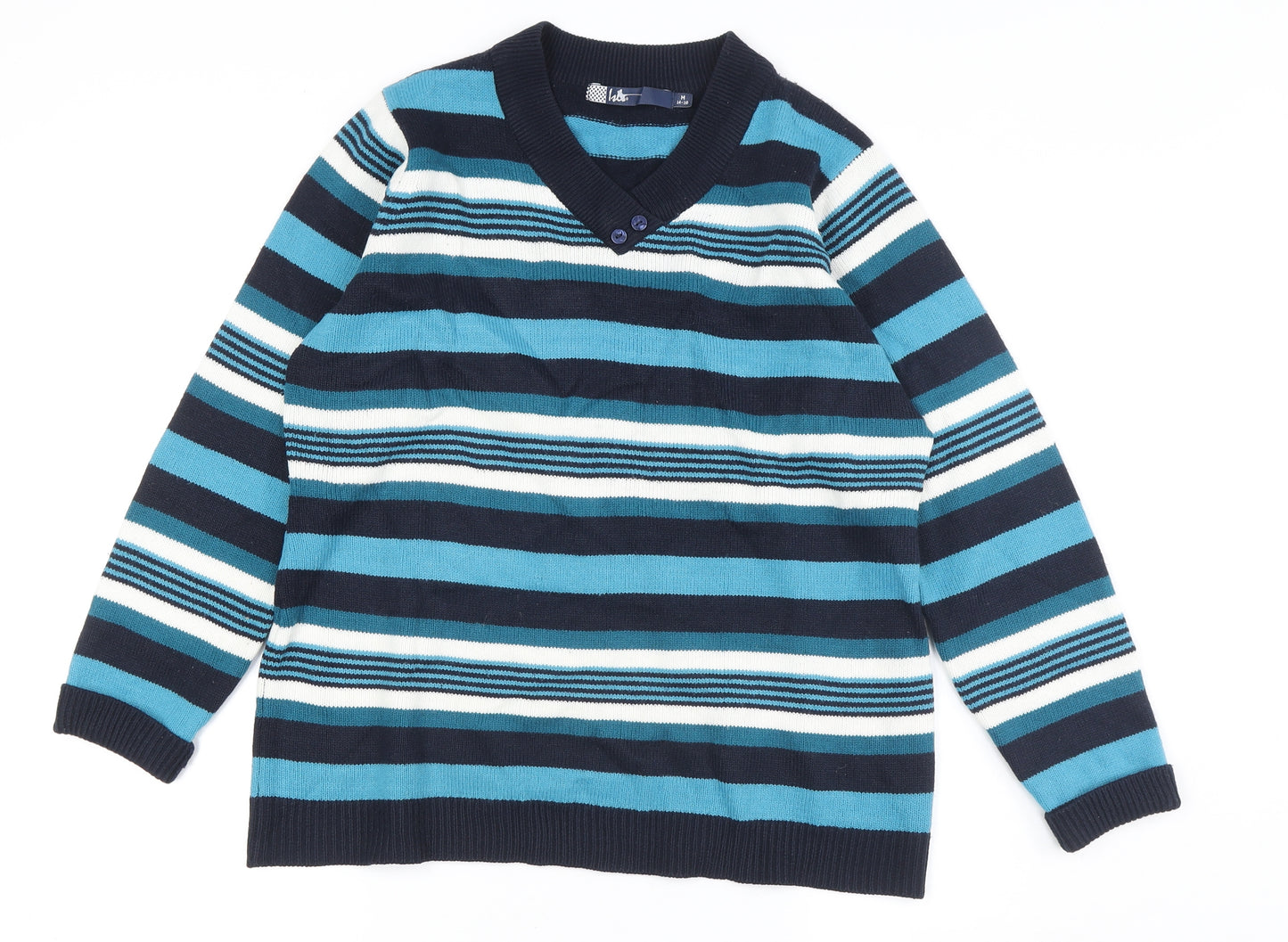 Isle Women's Blue Striped V-Neck Knit Pullover Jumper