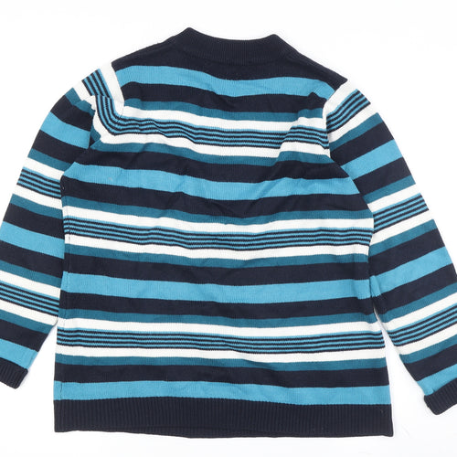 Isle Women's Blue Striped V-Neck Knit Pullover Jumper