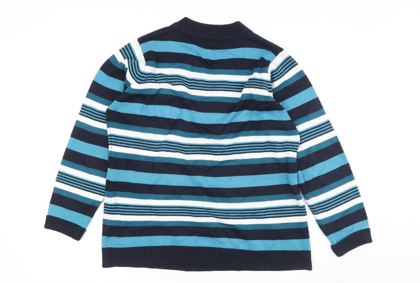 Isle Women's Blue Striped V-Neck Knit Pullover Jumper